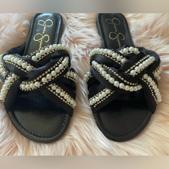 Jessica Simpson Slides Pearl embellished slip on sandals - Picture 3 of 5